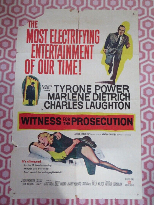 WITNESS FOR THE PROSECUTION FOLDED US ONE SHEET POSTER TYRONE POWER 1957