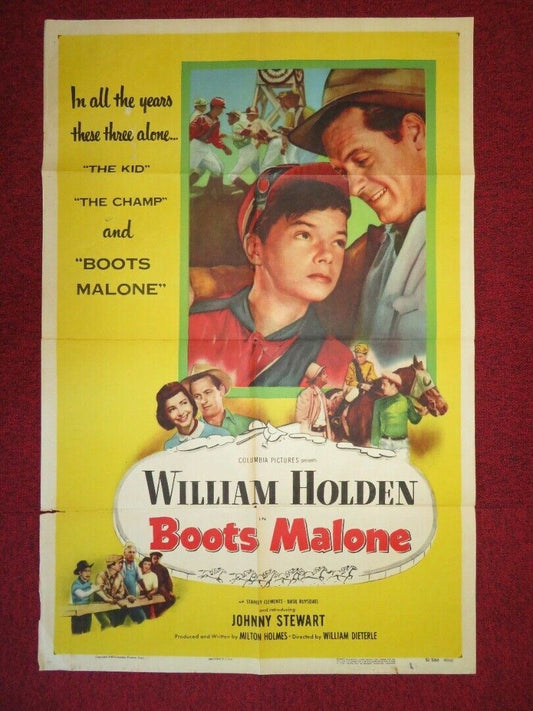 BOOTS MALONE   FOLDED US ONE SHEET POSTER WILLIAM HOLDEN  JOHNNY STEWART 1951