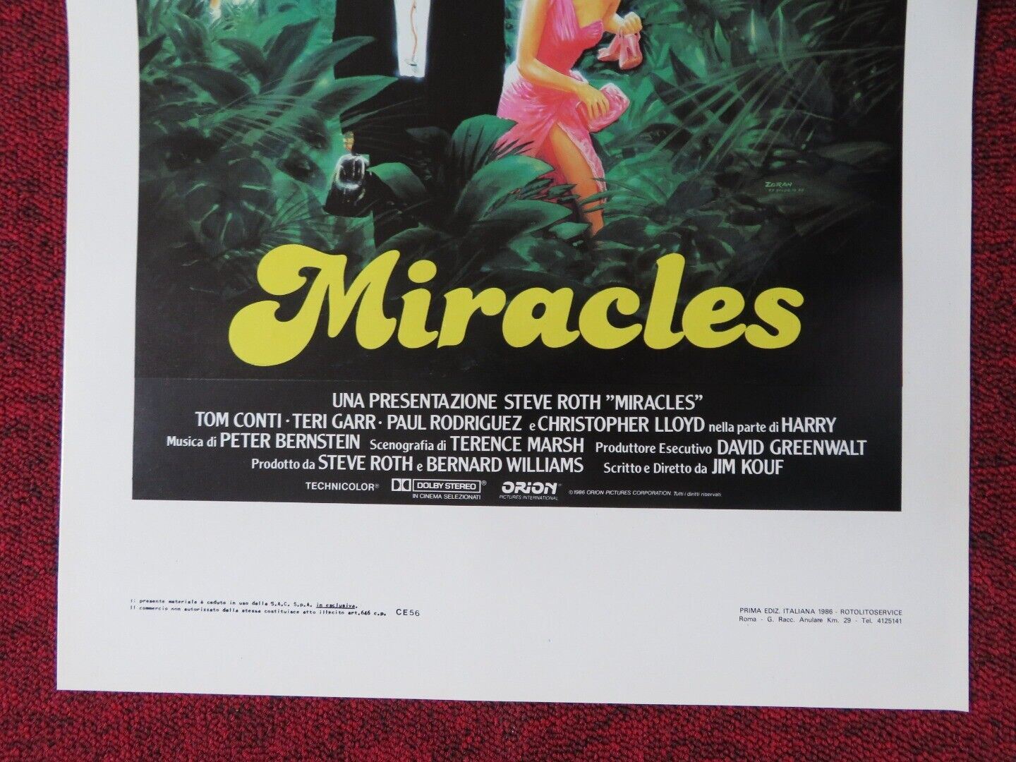 MIRACLES ITALIAN LOCANDINA (27.5"x12.5") POSTER TOM CONTI TERI GARR 1986