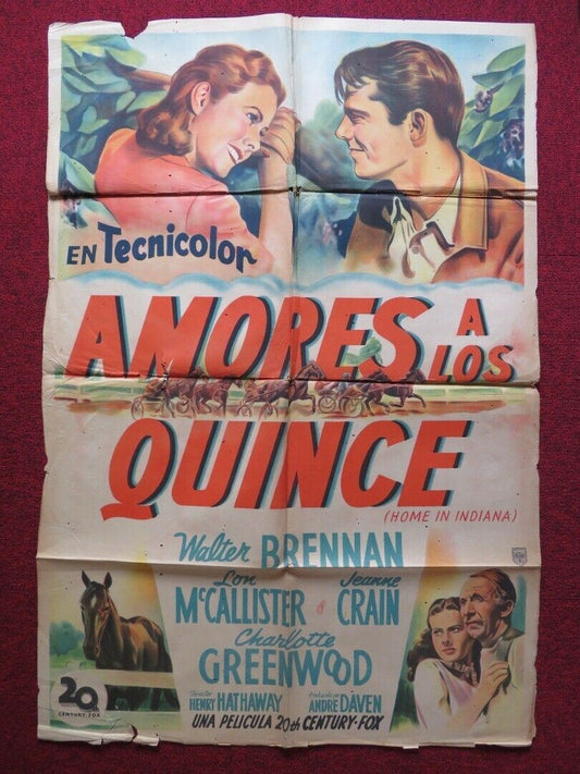 HOME IN INDIANA FOLDED ARGENTINA POSTER WALTER BRENNAN LON MCCALLISTER 1944
