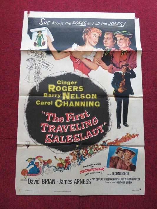 THE FIRST TRAVELING SALESLADY FOLDED US ONE SHEET POSTER GINGER ROGERS 1956