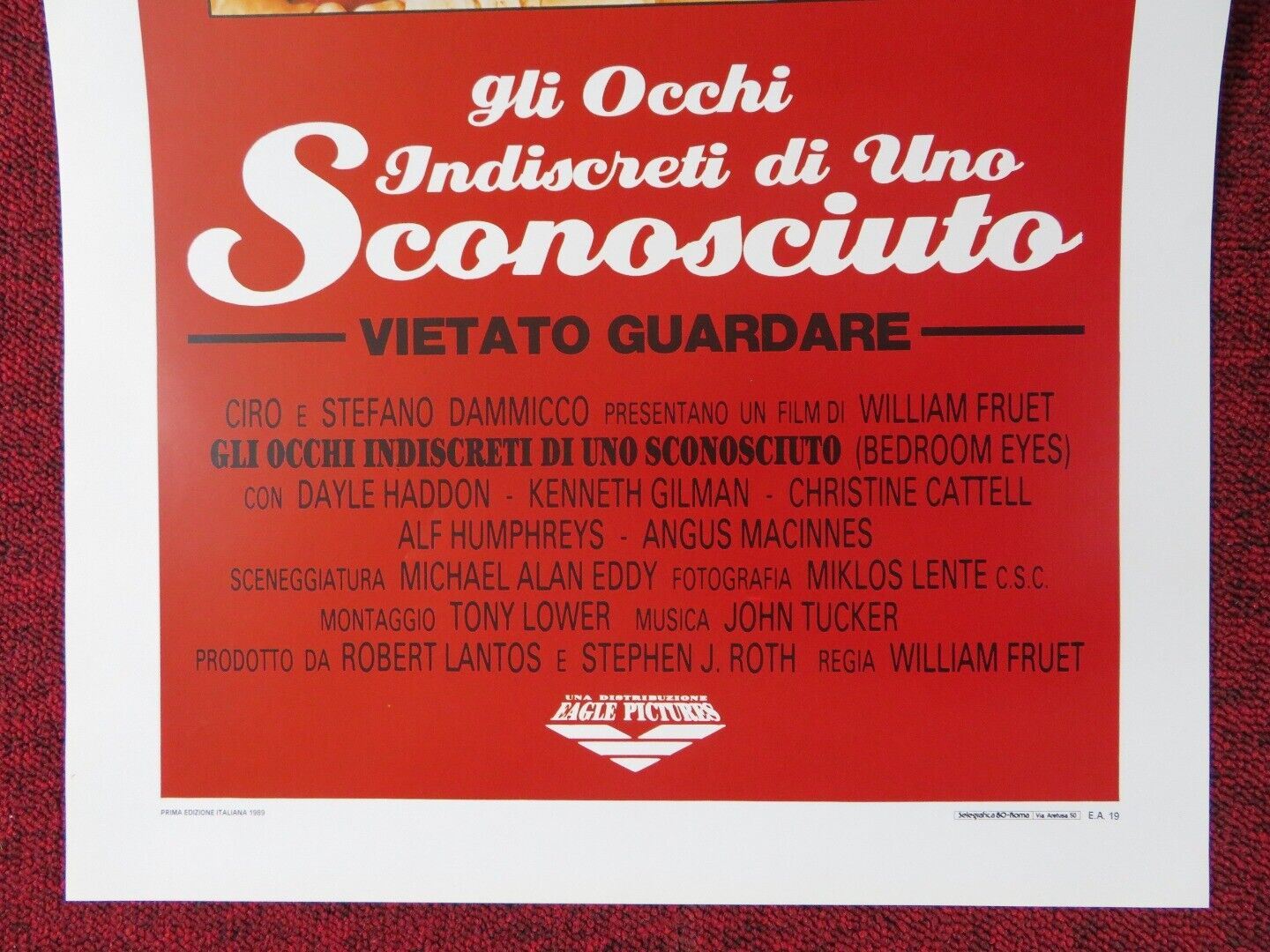 BEDROOM EYES ITALIAN LOCANDINA (27.5"x13") POSTER KIP GILMAN BARBARA LAW 1989 Movie posters