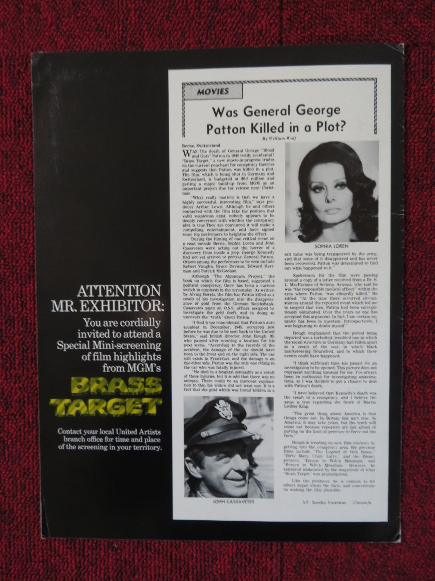 BRASS TARGET PRESSKIT COVER MGM SOPHIA LOREN JOHN CASSAVETES 1978 Rendezvous Cinema Movie posters