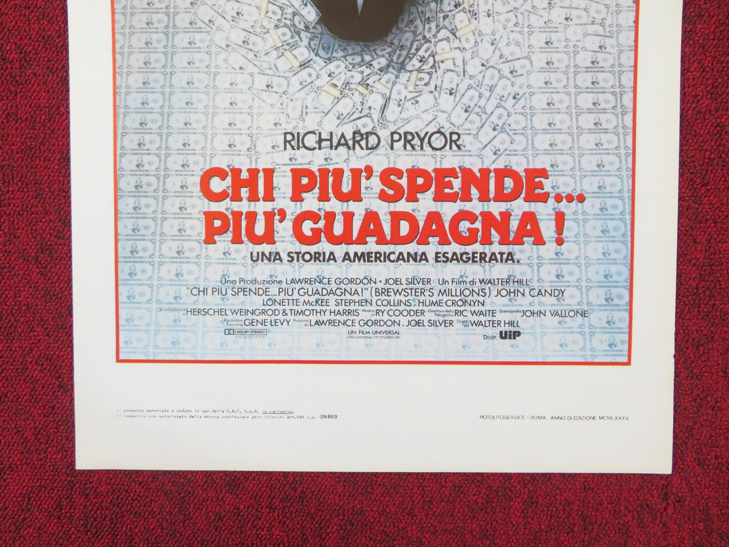 BREWSTER'S MILLIONS ITALIAN LOCANDINA POSTER RICHARD PRYOR JOHN CANDY 1985 Rendezvous Cinema Movie posters