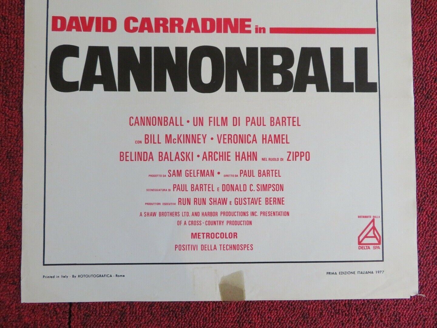 CANNONBALL ITALIAN LOCANDINA (27.5"x13") POSTER DAVID CARRADINE 1977 Movie posters