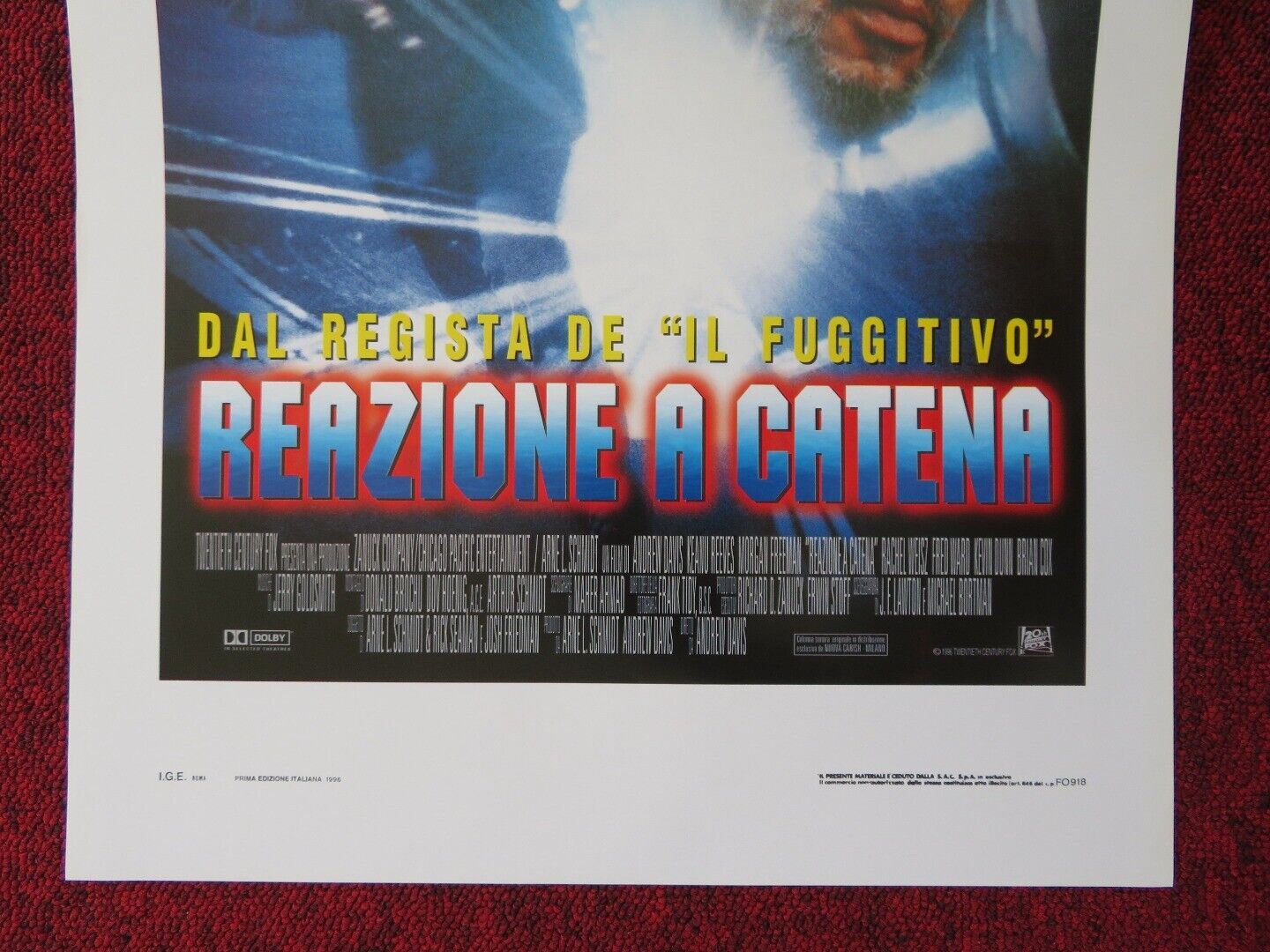CHAIN REACTION ITALIAN LOCANDINA (27.5"x13") POSTER K REEVES M FREEMAN 1996 Movie posters
