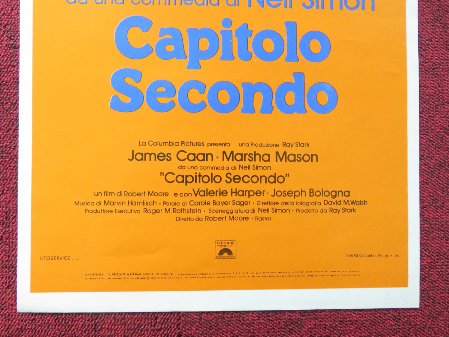 CHAPTER TWO ITALIAN LOCANDINA POSTER JAMES CAAN MARSHA MASON 1980 Rendezvous Cinema Movie posters