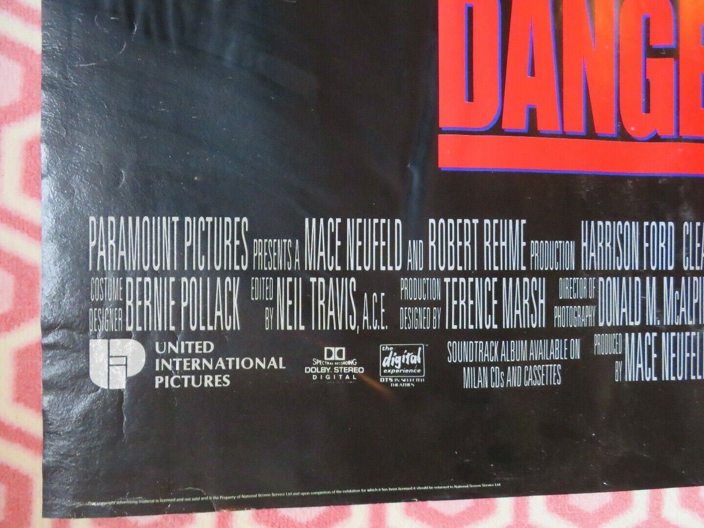 CLEAR AND PRESENT DANGER QUAD (30"x 40") ROLLED POSTER HARRISON FORD TOM CLANCY Movie posters