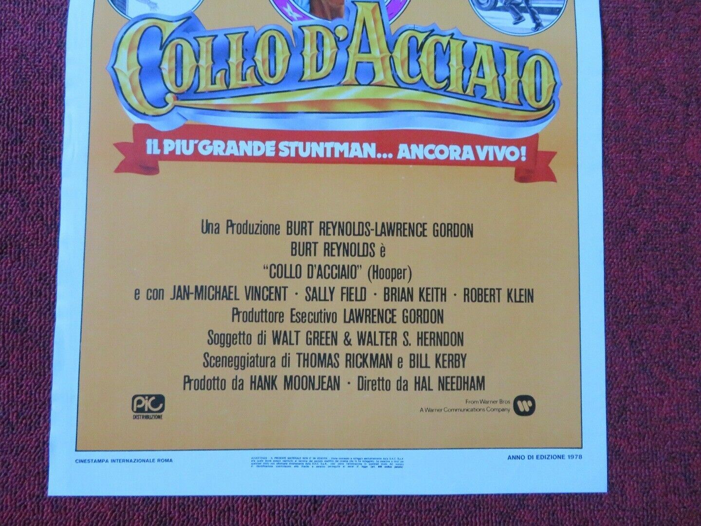 COLLO D'ACCIAIO/ HOOPER ITALIAN LOCANDINA (27.5"x13") POSTER BURT REYNOLDS 1978 Movie posters