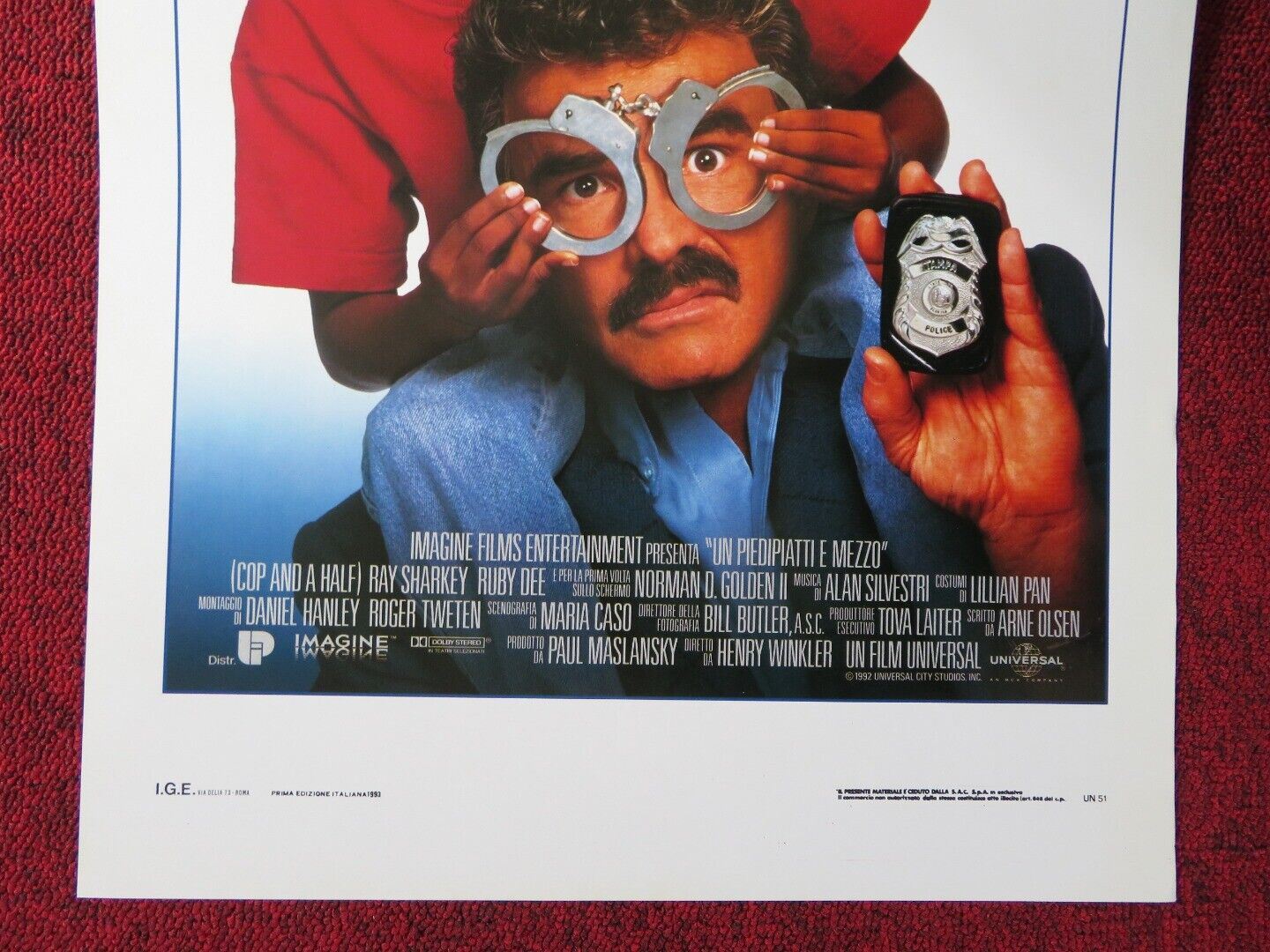 COP & 1/2 ITALIAN LOCANDINA (27.5"x13") POSTER BERT REYNOLDS RAY SHARKEY 1993 Movie posters
