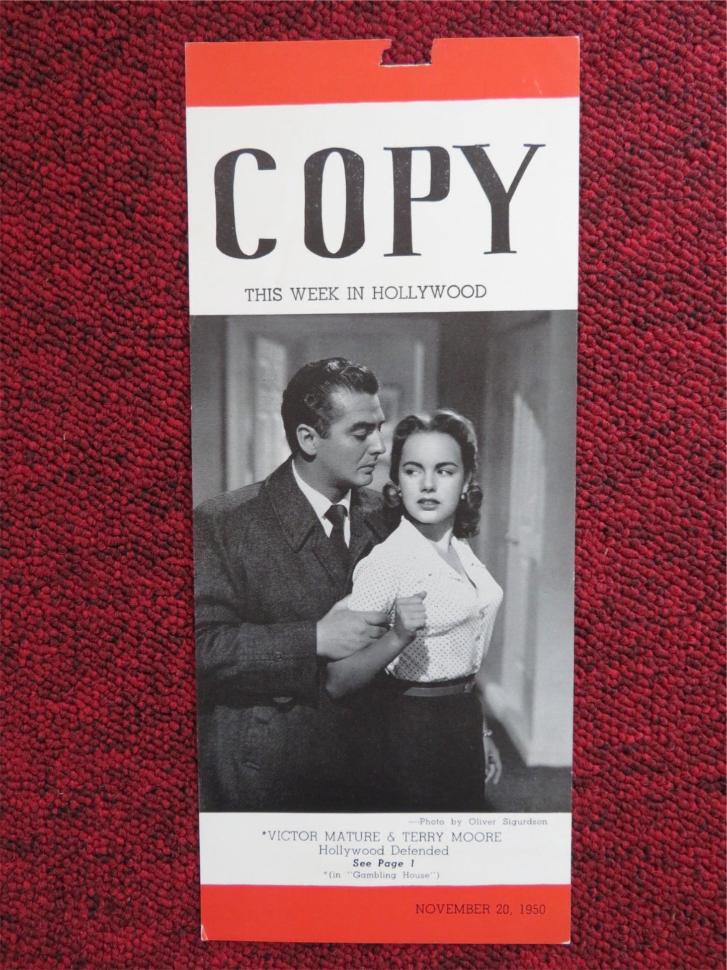 COPY FLYER NOV. 20TH 1950 GAMBLING HOUSE RKO RADIO VICTOR MATURE TERRY MOORE Rendezvous Cinema Movie posters