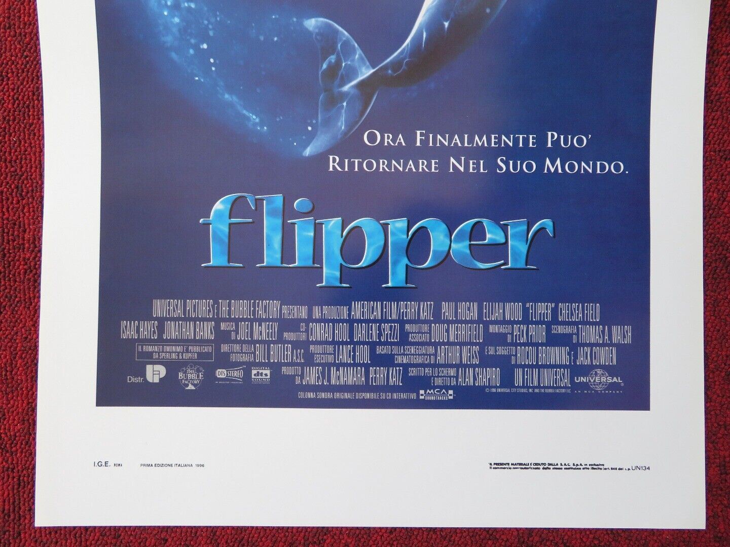 FLIPPER ITALIAN LOCANDINA (27.5"x13") POSTER PAUL HOGAN ELIJAH WOOD 1996 Movie posters