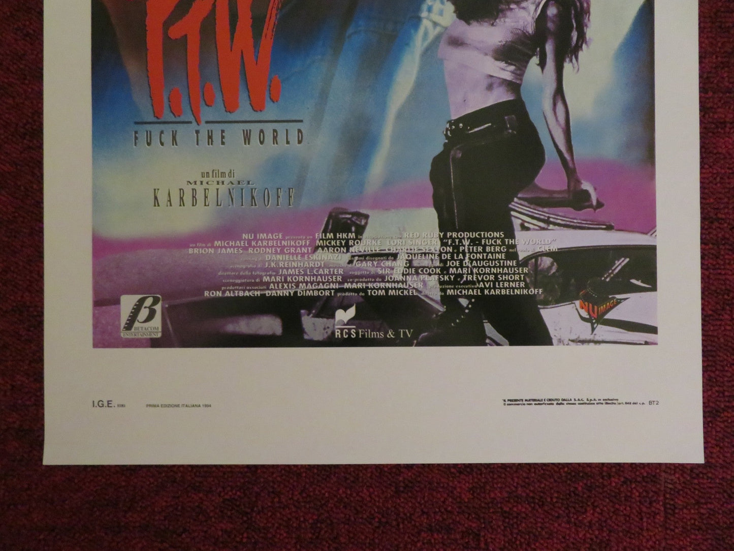 F.T.W ITALIAN LOCANDINA POSTER MICKEY ROUKE LORI SINGER 1994 Rendezvous Cinema Movie posters