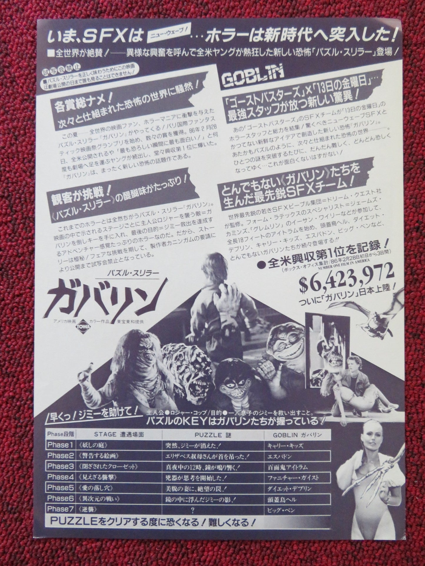 GOBLIN JAPANESE CHIRASHI (B5) POSTER WILLIAM KATT GEORGE WENDT 1985 Rendezvous Cinema Movie posters