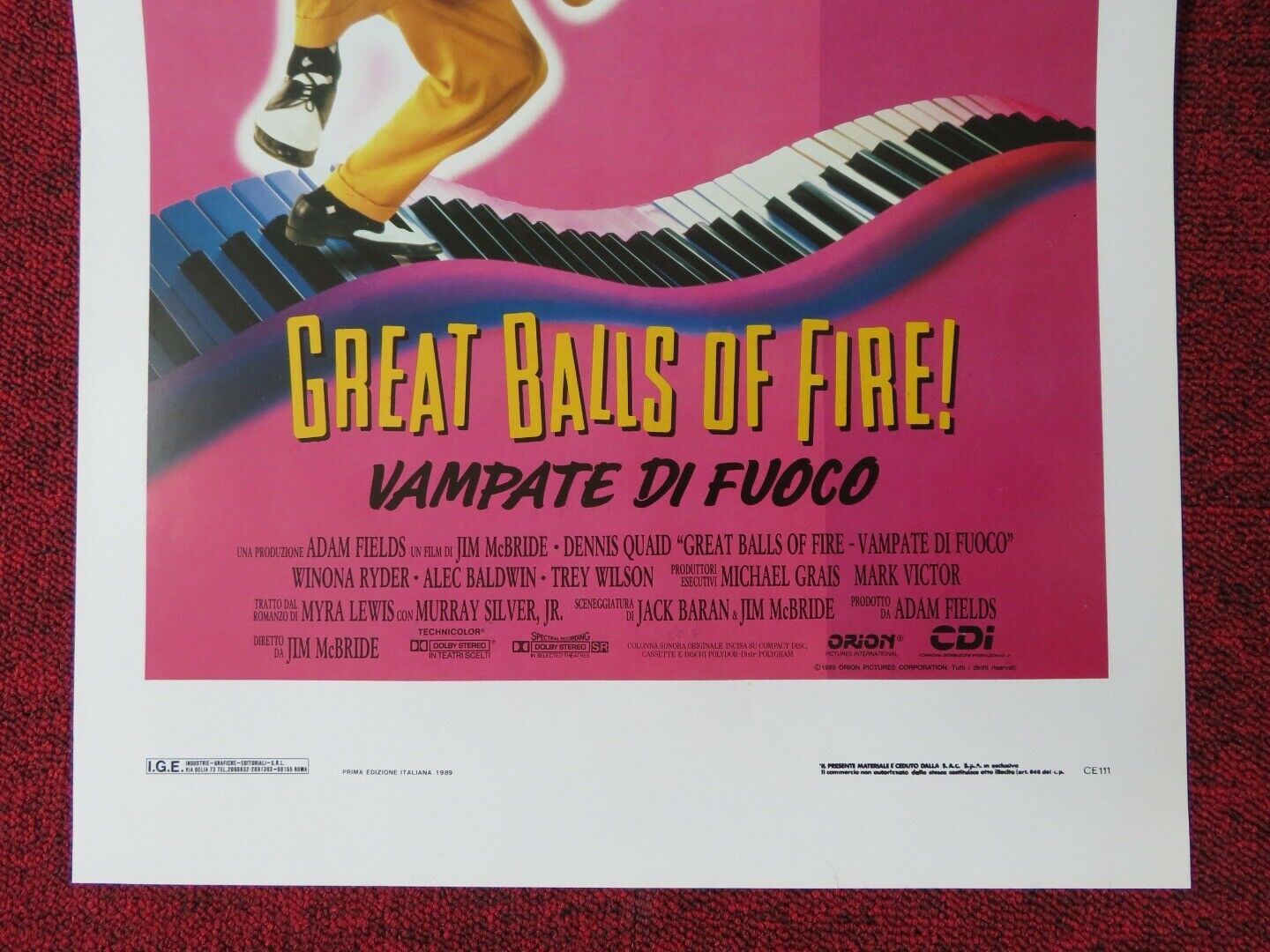 GREAT BALLS OF FIRE! ITALIAN LOCANDINA (27.5"x13") POSTER D QUAID W RYDER 1989 Movie posters