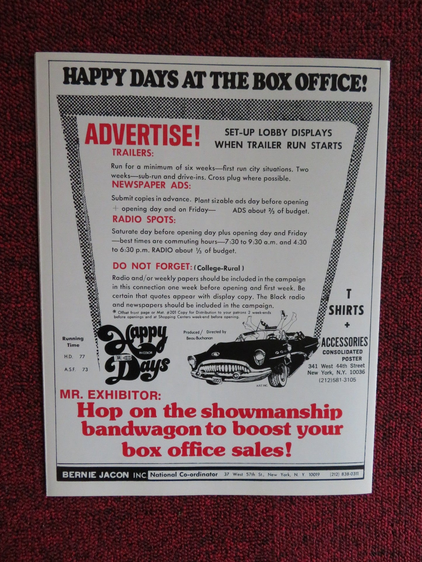 HAPPY DAYS UNCUT - US PRESSBOOK CINDY WEST JOE O'BRIEN 1974 Rendezvous Cinema Movie posters