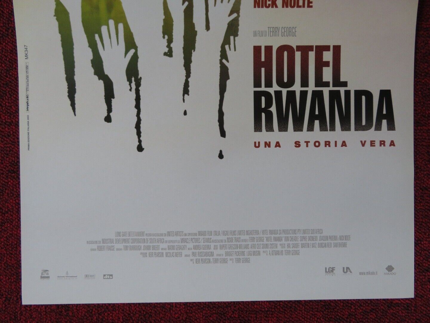 HOTEL RWANDA ITALIAN LOCANDINA (26.5"x12.5") POSTER XOLANI MALI 2004 Movie posters