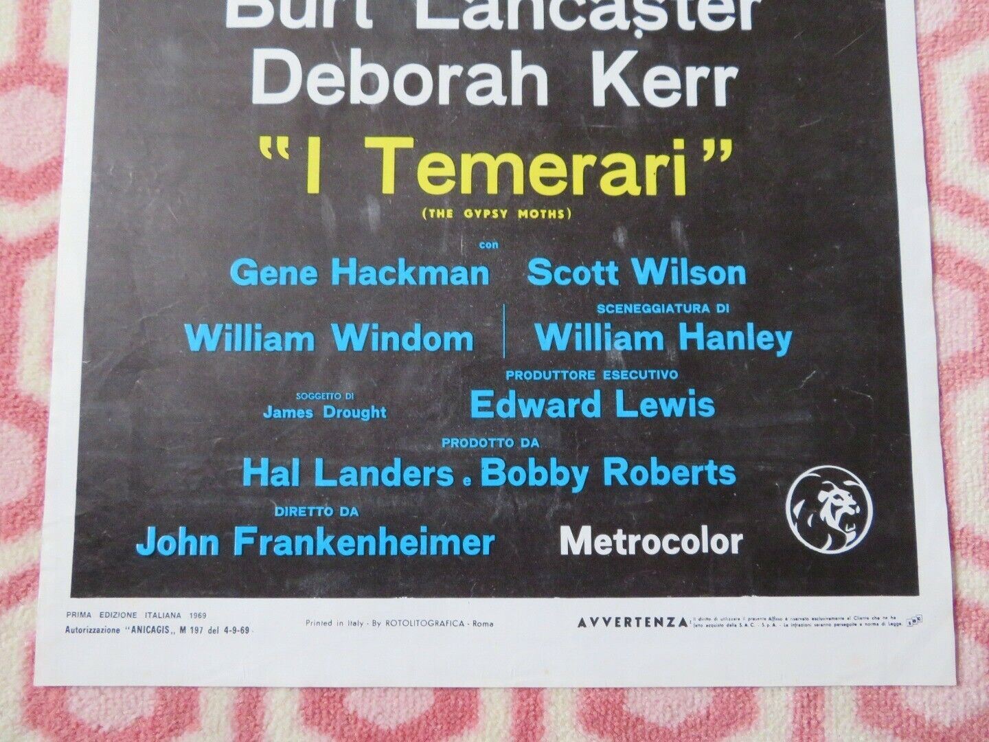 I TEMERARI/ THE GYPSY MOTHS ITALIAN LOCANDINA (27.5"x13") POSTER 1969 Movie posters