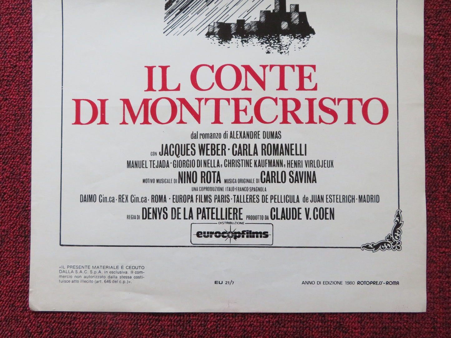 IL CONTE DI MONTECRISTO ITALIAN LOCANDINA POSTER JACQUES WEBER C. ROMANELLI 1980 Rendezvous Cinema Movie posters