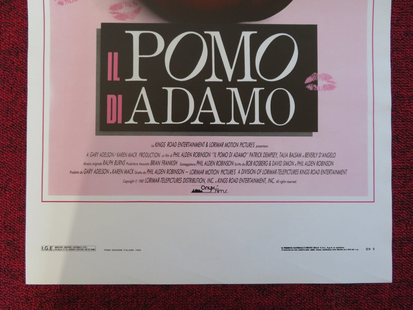 IL POMO DI ADAMO ITALIAN LOCANDINA POSTER PATRICK DEMPSEY TALIA BALSAM 1987 Rendezvous Cinema Movie posters