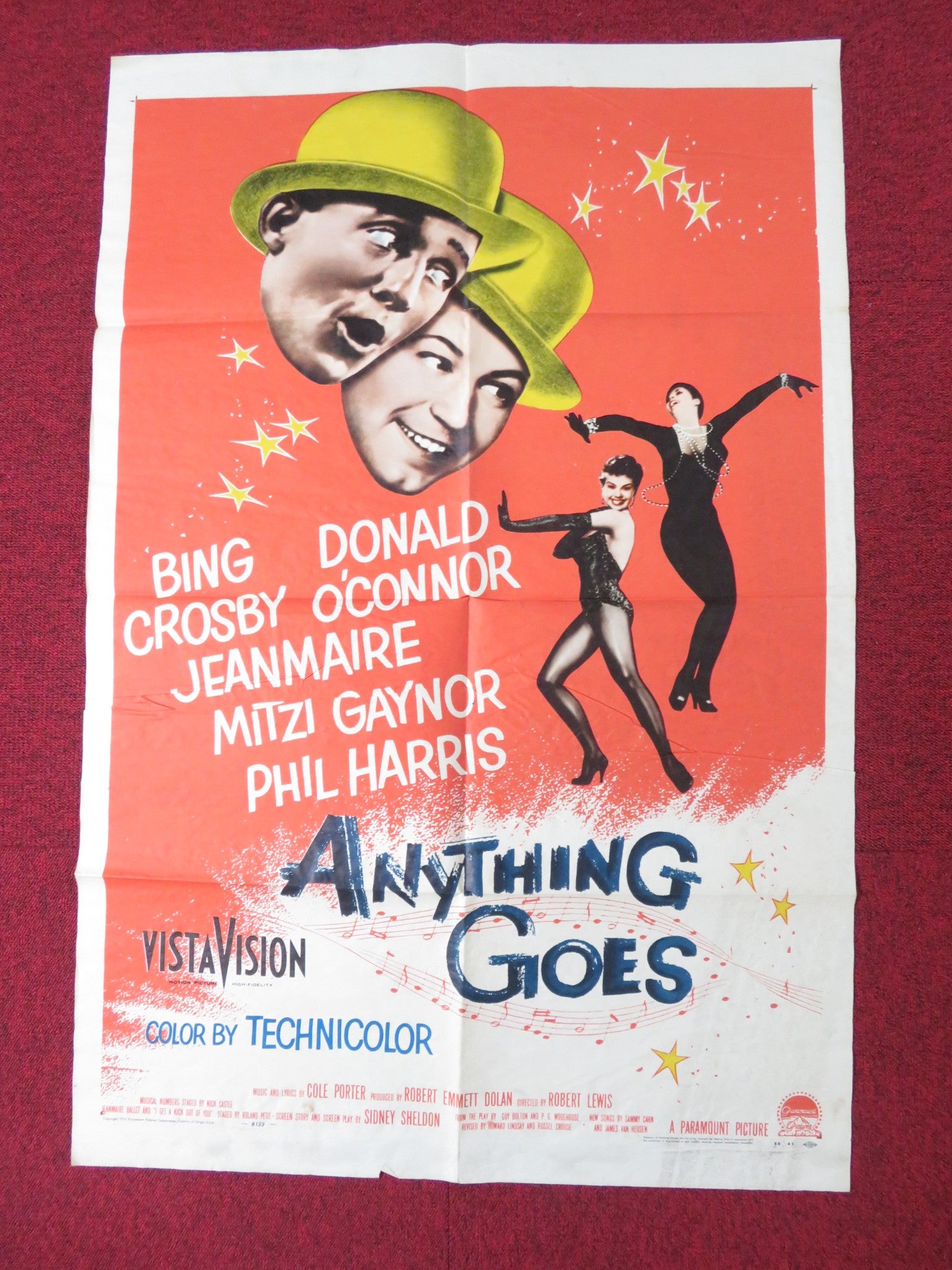 ANYTHING GOES FOLDED US ONE SHEET POSTER BING CROSBY DONALD O'CONNOR 1 ...