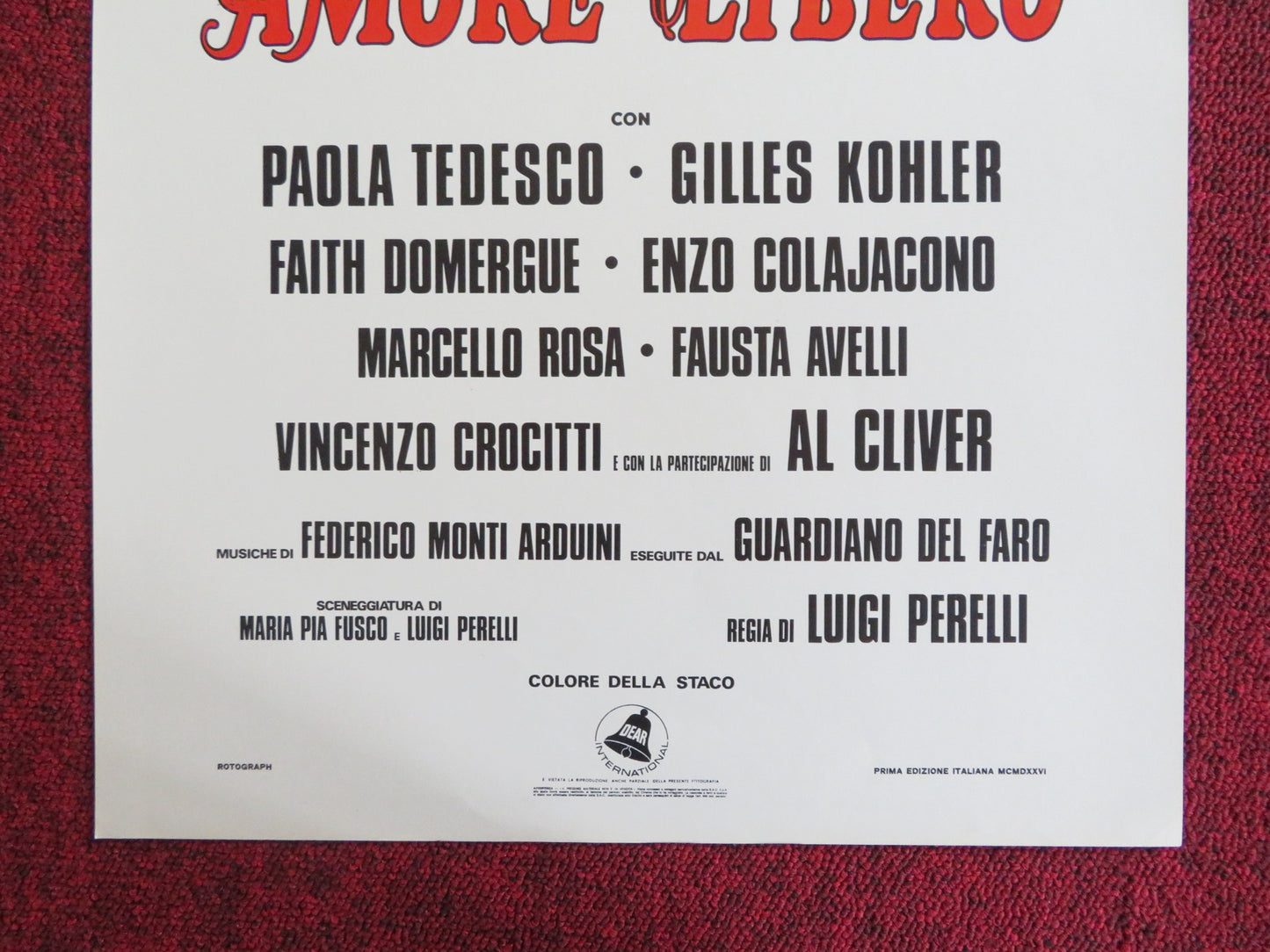 AMORE GRANDE, AMORE LIBERO ITALIAN LOCANDINA POSTER PAOLA TEDESCO 1976 - Rendezvous Cinema