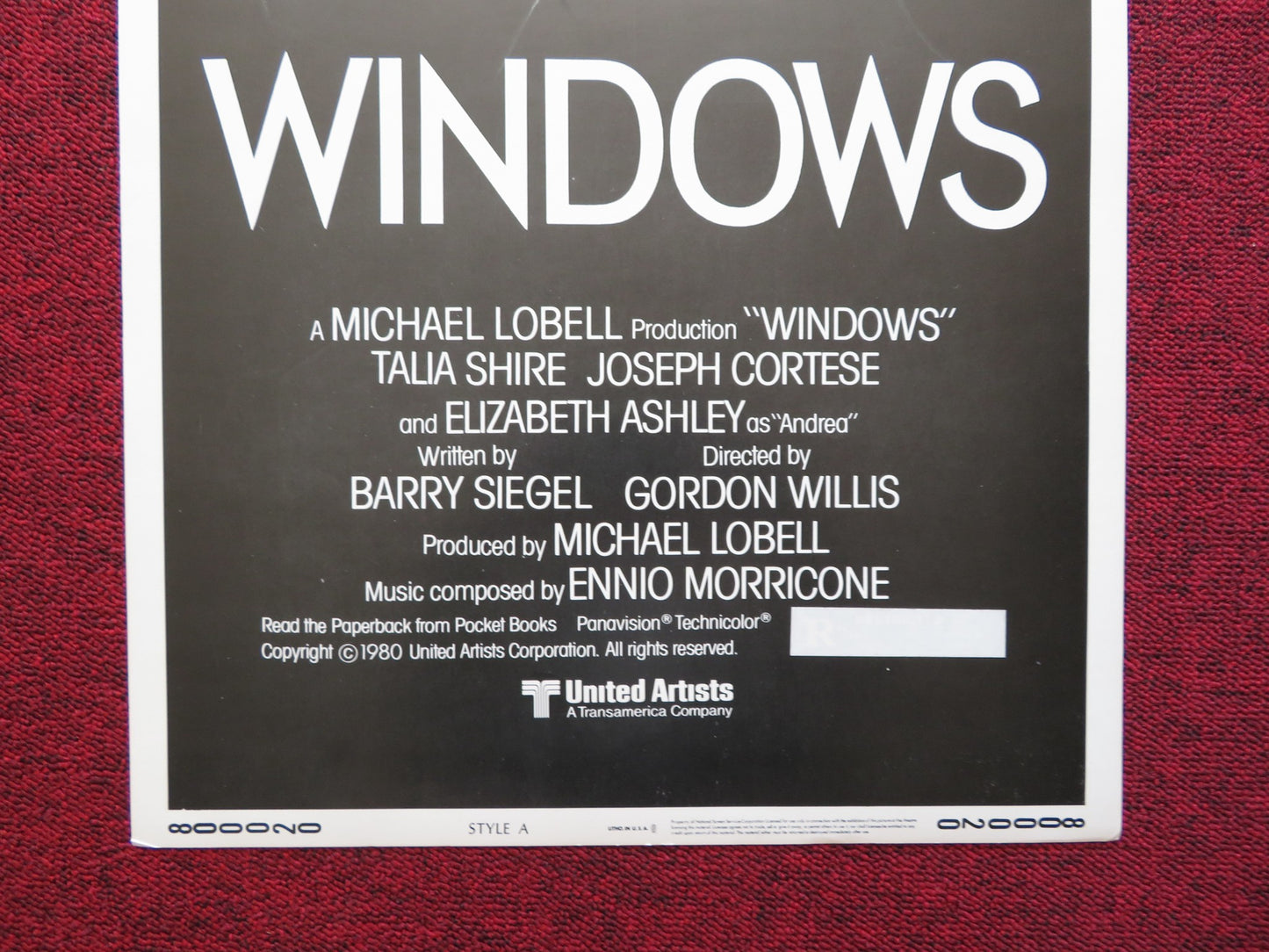 WINDOWS STYLE A US INSERT (14"x 36") POSTER TALIA SHIRE JOSEPH CORTESE 1980 - Rendezvous Cinema