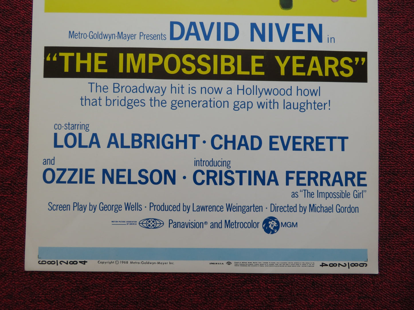 THE IMPOSSIBLE YEARS US INSERT (14"x 36") POSTER DAVID NIVEN LOLA ALBRIGHT 1968 - Rendezvous Cinema