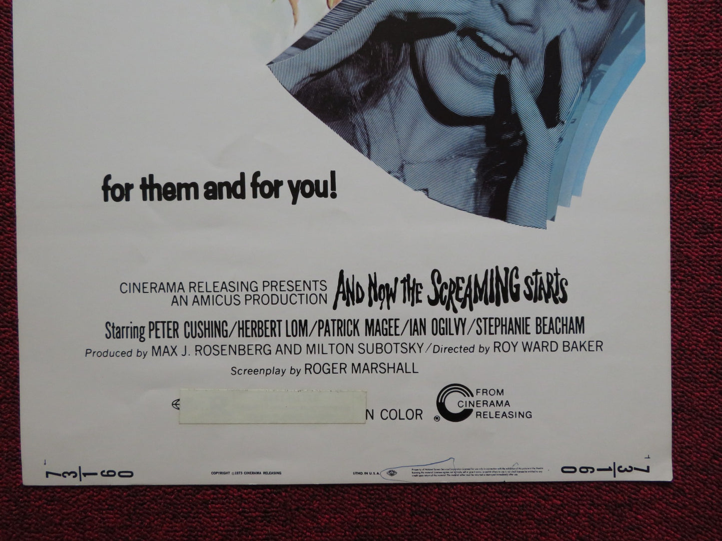 AND NOW THE SCREAMING STARTS US INSERT (14"x 36") POSTER PETER CUSHING 1973