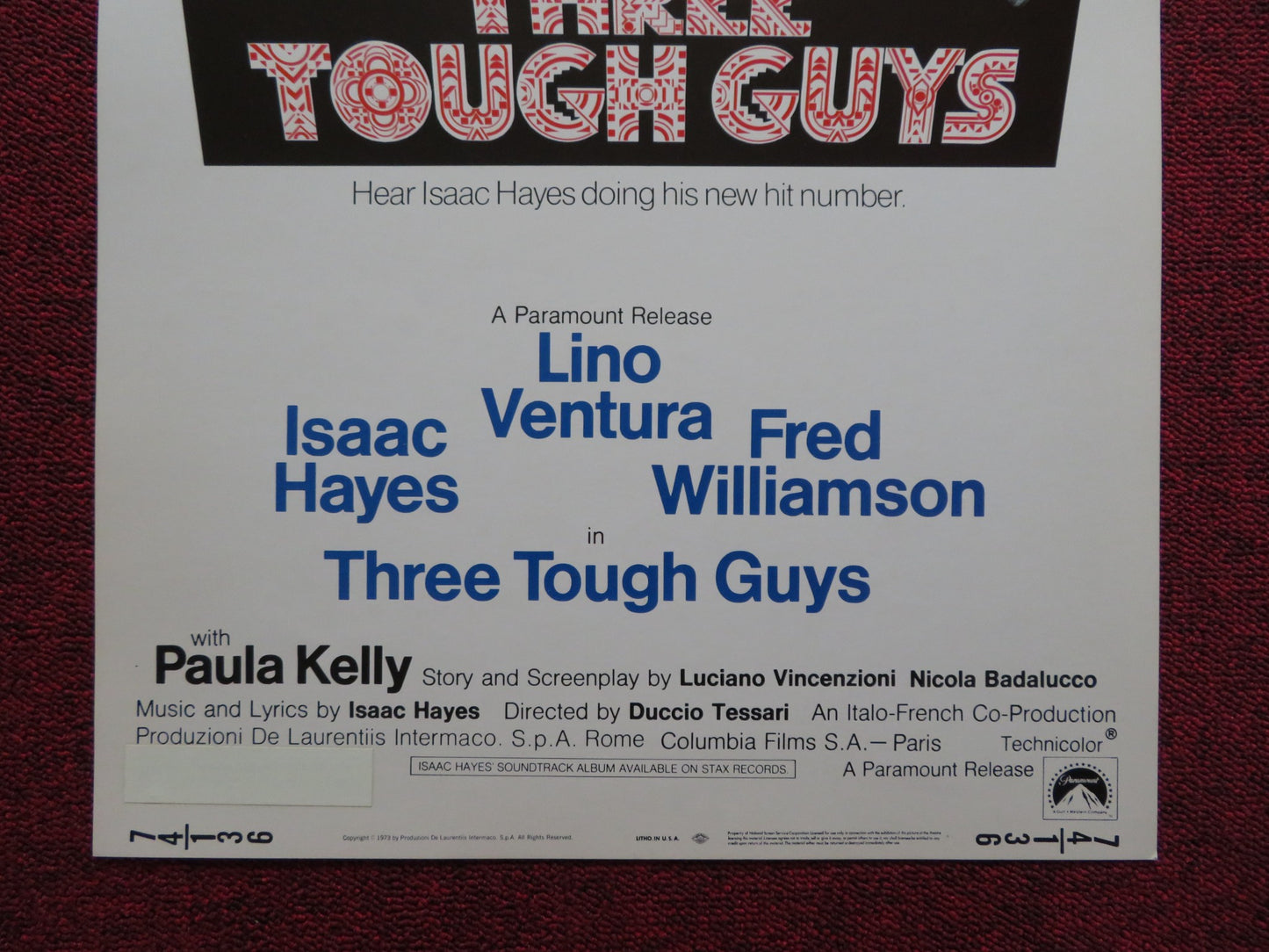 THREE TOUGH GUYS US INSERT (14"x 36") POSTER ISAAC HAYES LINO VENTURA 1974 - Rendezvous Cinema