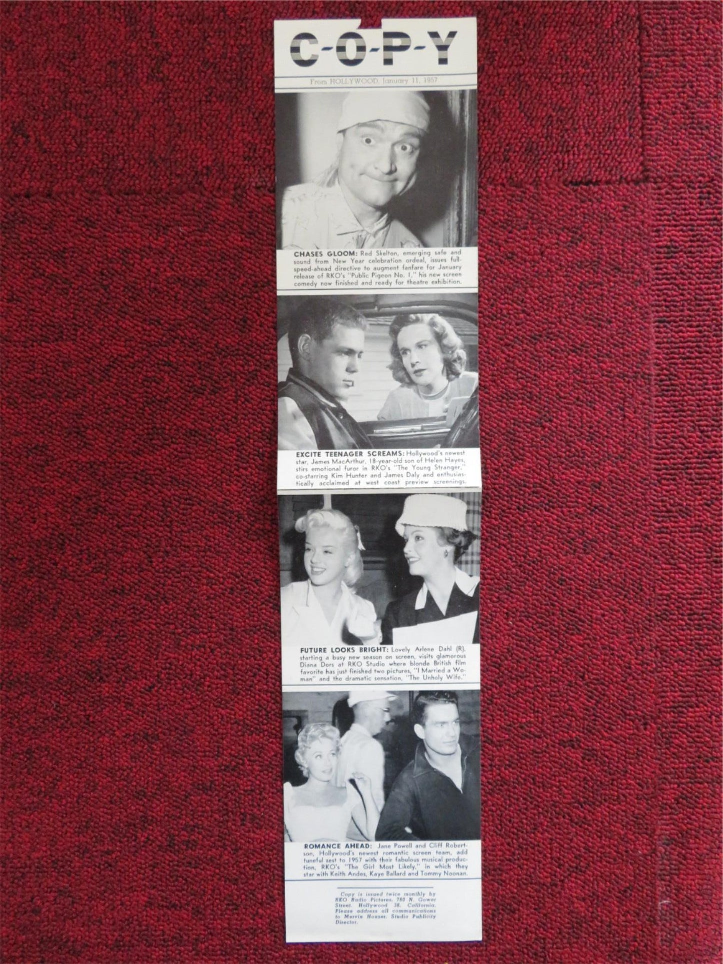 COPY FLYER JAN 11, 1957 RKO RADIO KIM HUNTER ARLENE DAHL JANE POWELL - Rendezvous Cinema