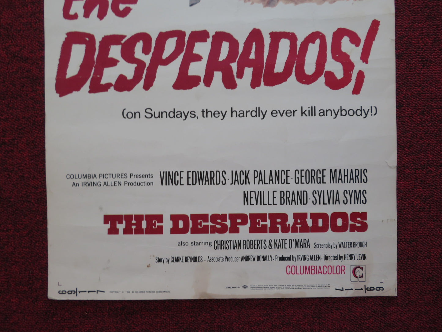 THE DESPERADOS US INSERT (14"x 36") POSTER JACK PALANCE VINCE EDWARDS 1969 - Rendezvous Cinema
