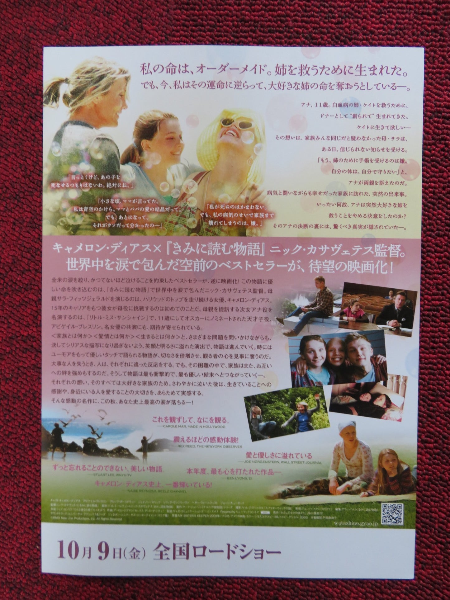 MY SISTER'S KEEPER JAPANESE CHIRASHI (B5) POSTER CAMERON DIAZ A. BRESLIN 2009 - Rendezvous Cinema