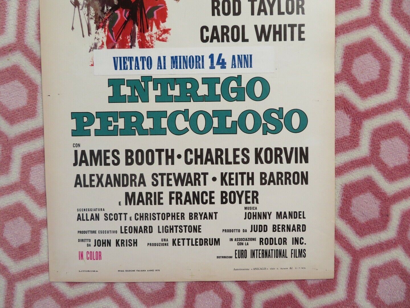 INTRIGO PERICOLOSO ITALIAN LOCANDINA (27.5"x13") POSTER ROD TAYLOR 1970 Movie posters