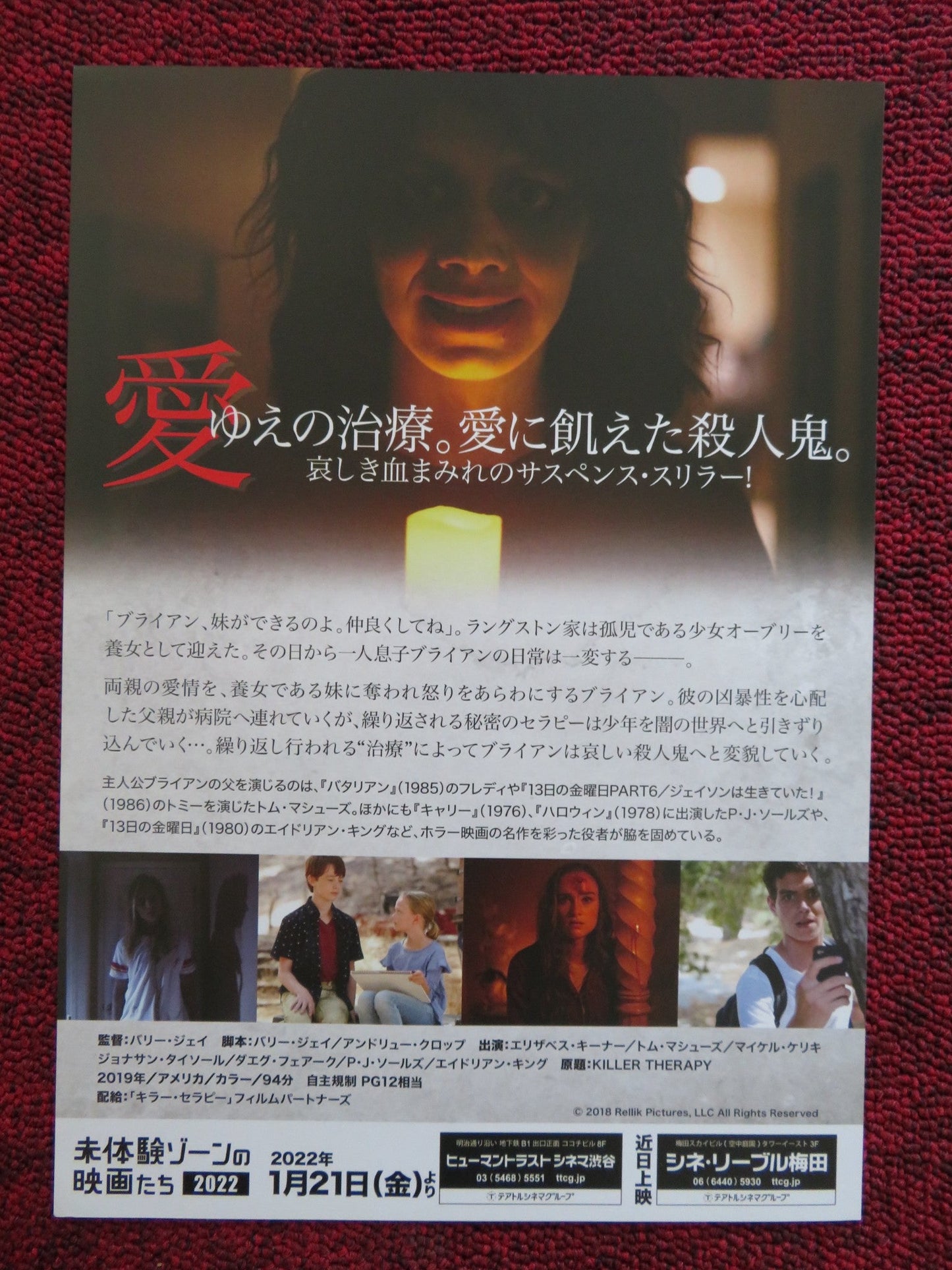 KILLER THERAPY JAPANESE CHIRASHI (B5) POSTER ELIZABETH KEENER THOM MATHEWS 2019 Rendezvous Cinema Movie posters