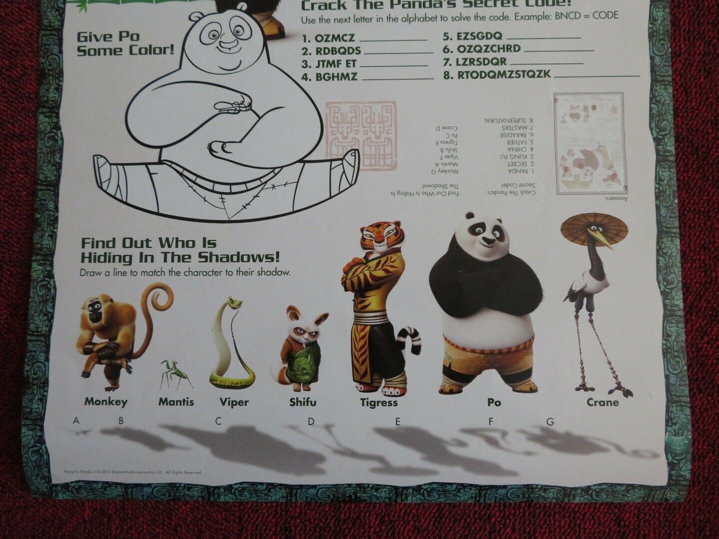 KUNG FU PANDA 3 U.S MINI (20"x 13.5") POSTER JACK BLACK BRYAN CRANSTON 2016 Movie posters