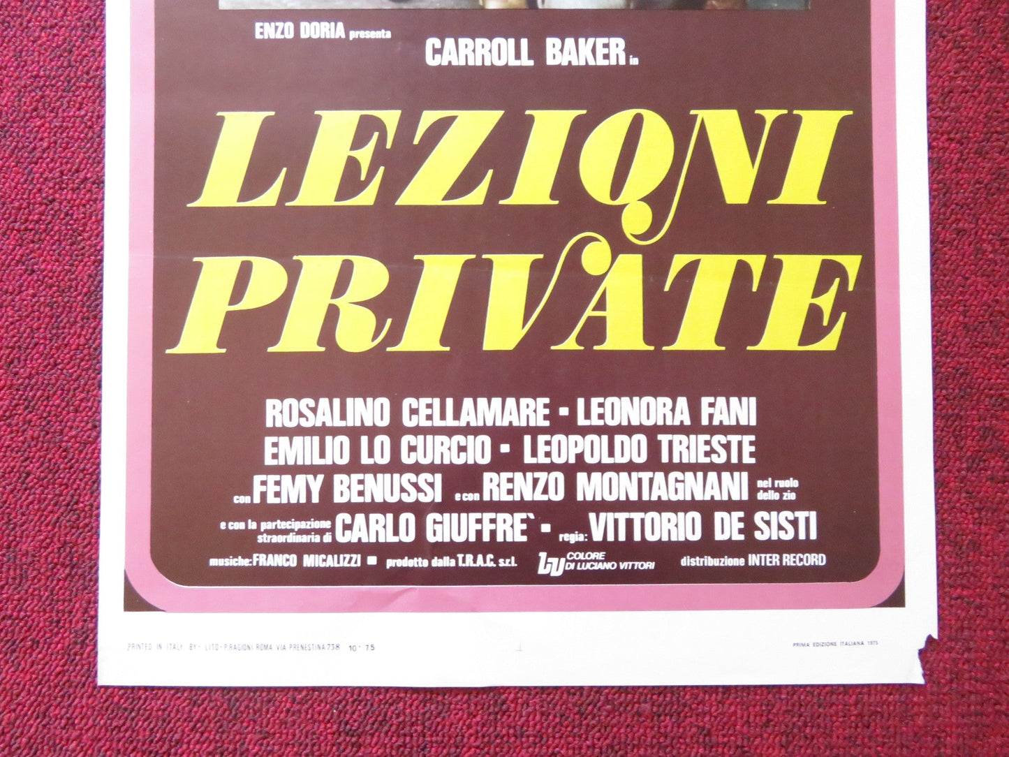 LEZIONI PRIVATE ITALIAN LOCANDINA POSTER CARROLL BAKER ROSALINO CELLAMARE 1975 Rendezvous Cinema Movie posters