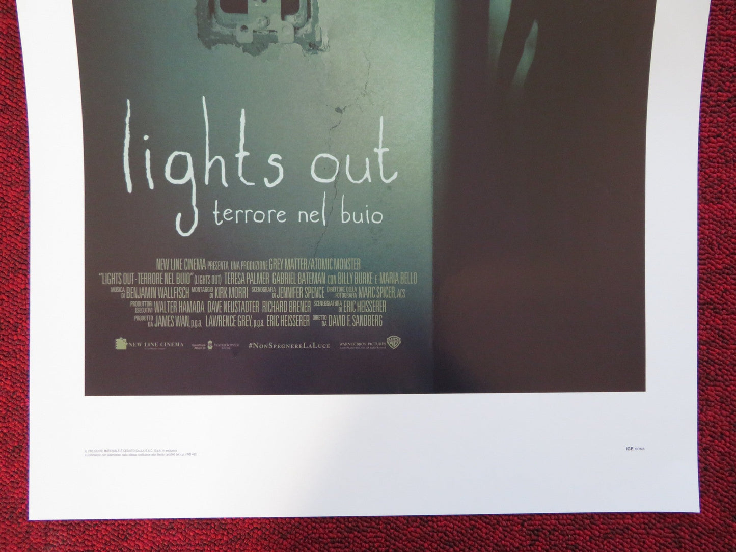 LIGHTS OUT - TERRORE NEL BUIO ITALIAN LOCANDINA (27.5"x13") POSTER PALMER 2016 Rendezvous Cinema Movie posters