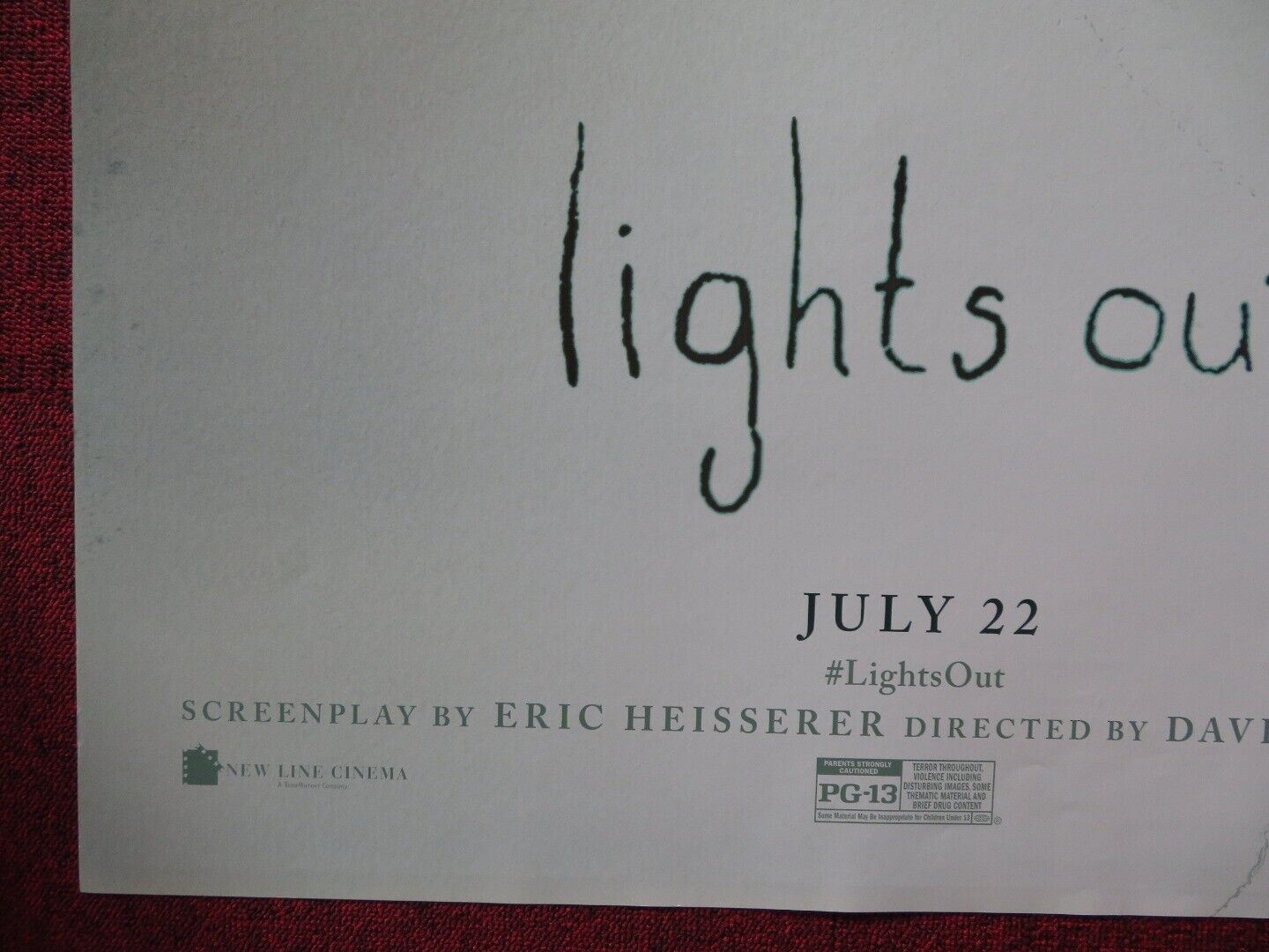 LIGHTS OUT US ONE SHEET ROLLED POSTER DAVID F.SANDBERG 2016 Movie posters