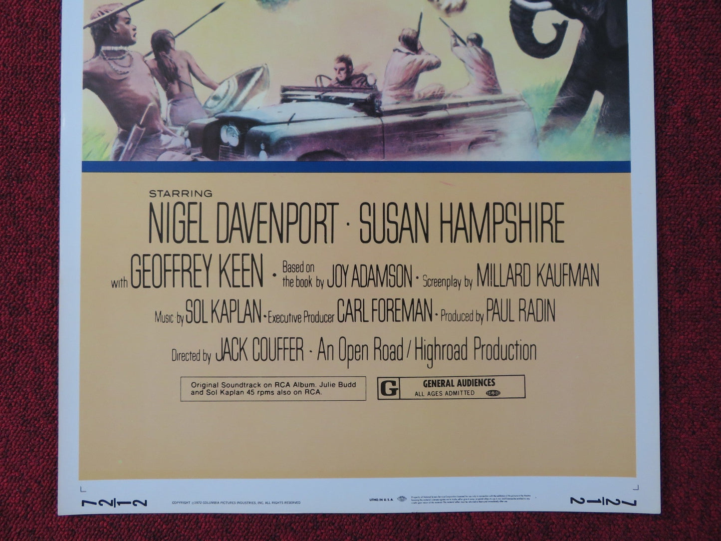 LIVING FREE US INSERT (14"x 36") POSTER NIGEL DAVENPORT SUSAN HAMPSHIRE 1972 Rendezvous Cinema Movie posters