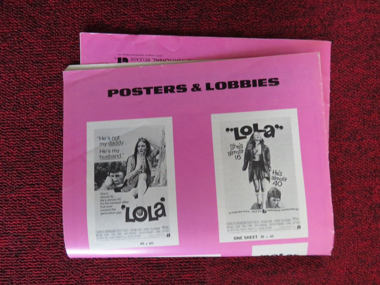 LOLA / LONDON AFFAIR - PRESSBOOK UNCUT AMERICAN INT. CHARLES BRONSON 1970 Rendezvous Cinema Movie posters