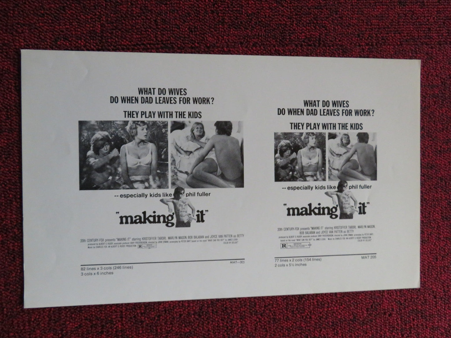 MAKING IT US PRESSBOOK AND SUPPLEMENT - UNCUT BOB BALABAN MARLYN MASON 1971 Rendezvous Cinema Movie posters