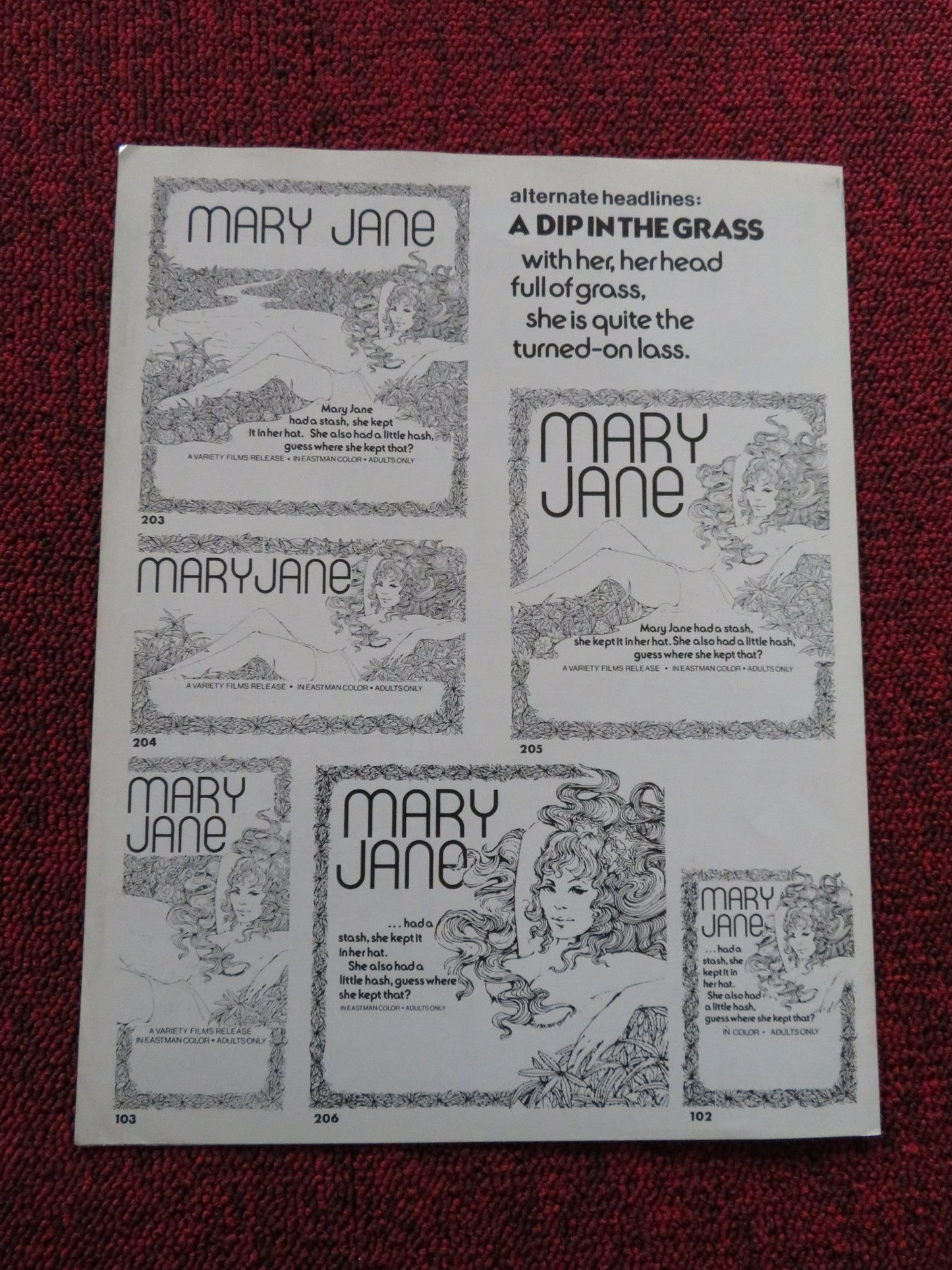 MARY JANE - UNCUT US PRESSBOOK MARC BROCK JACK COLT 1972 Rendezvous Cinema Movie posters