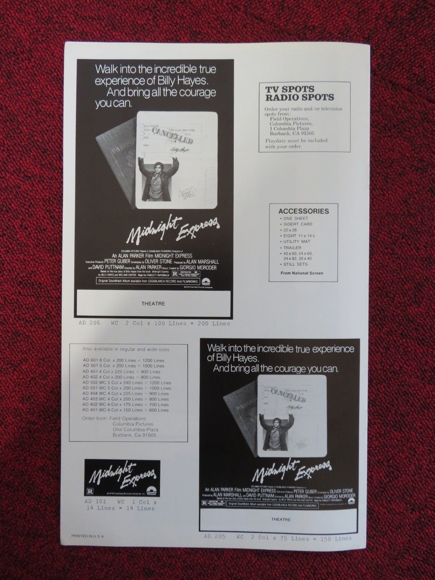 MIDNIGHT EXPRESS UNCUT COLUMBIA PICTURES PRESS BOOK BILLY HAYES 1978 Rendezvous Cinema Movie posters