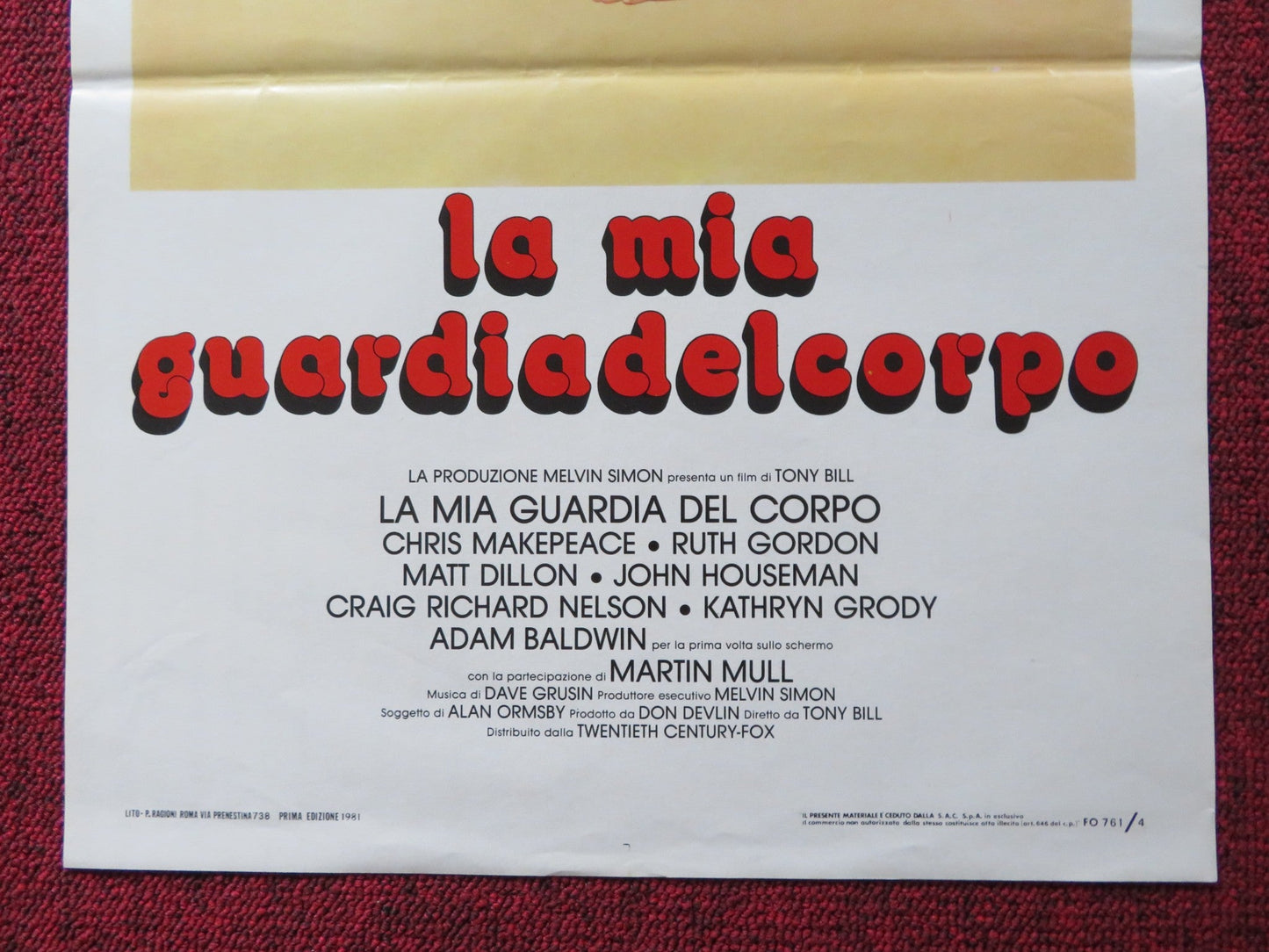 MY BODYGUARD ITALIAN LOCANDINA POSTER CHRIS MAKEPEACE RUTH GORDON 1980 Rendezvous Cinema Movie posters