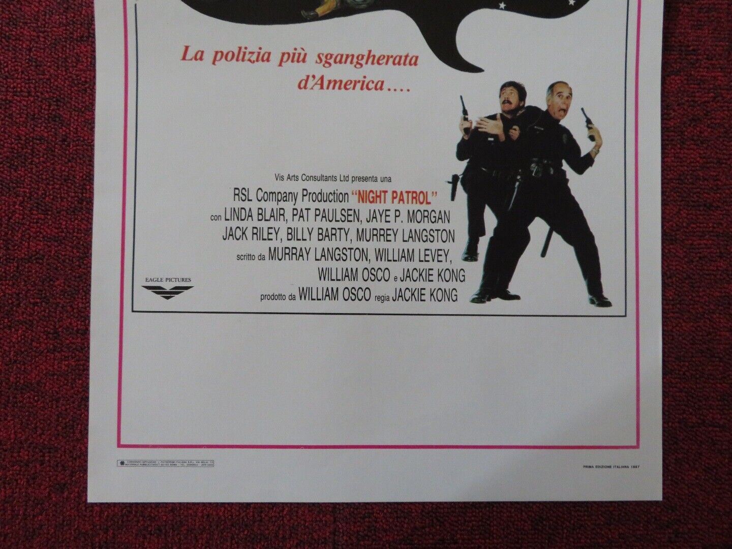 NIGHT PATROL ITALIAN LOCANDINA (27.5"x13") POSTER JACKIE KONG LINDA BLAIR 1987 Rendezvous Cinema Movie posters