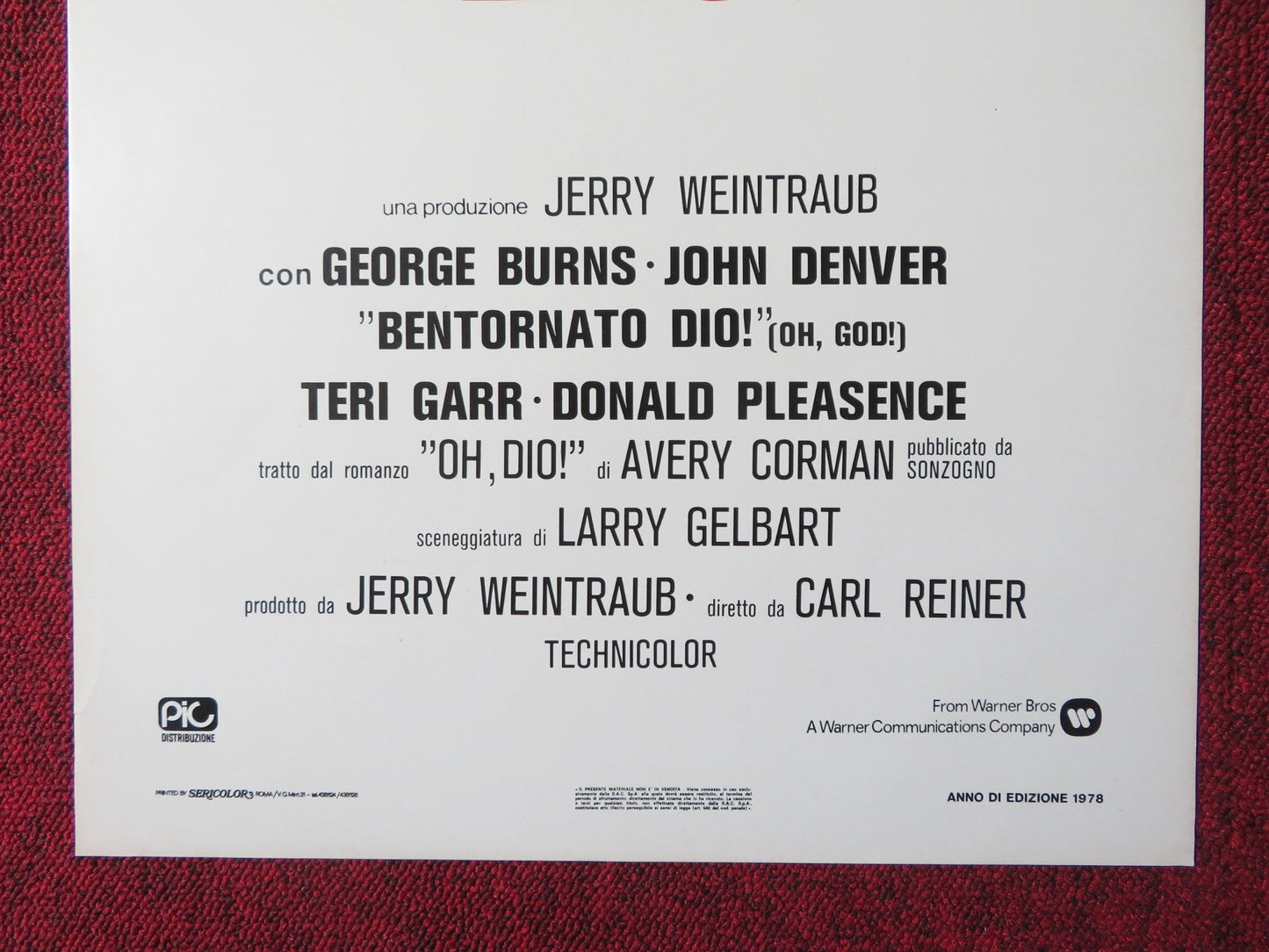 OH, GOD! ITALIAN LOCANDINA POSTER GEORGE BURNS JOHN DENVER 1978 Rendezvous Cinema Movie posters