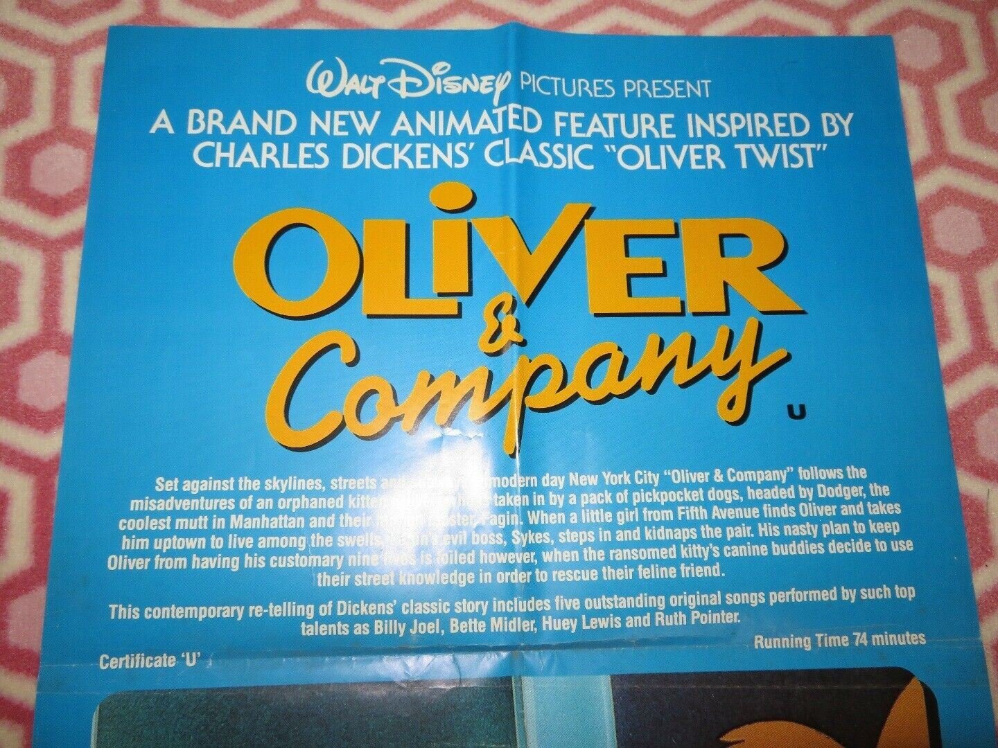 OLIVER & COMPANY UK DOUBLE CROWN POSTER DISNEY BILLY JOEL 1988 - Rendezvous Cinema