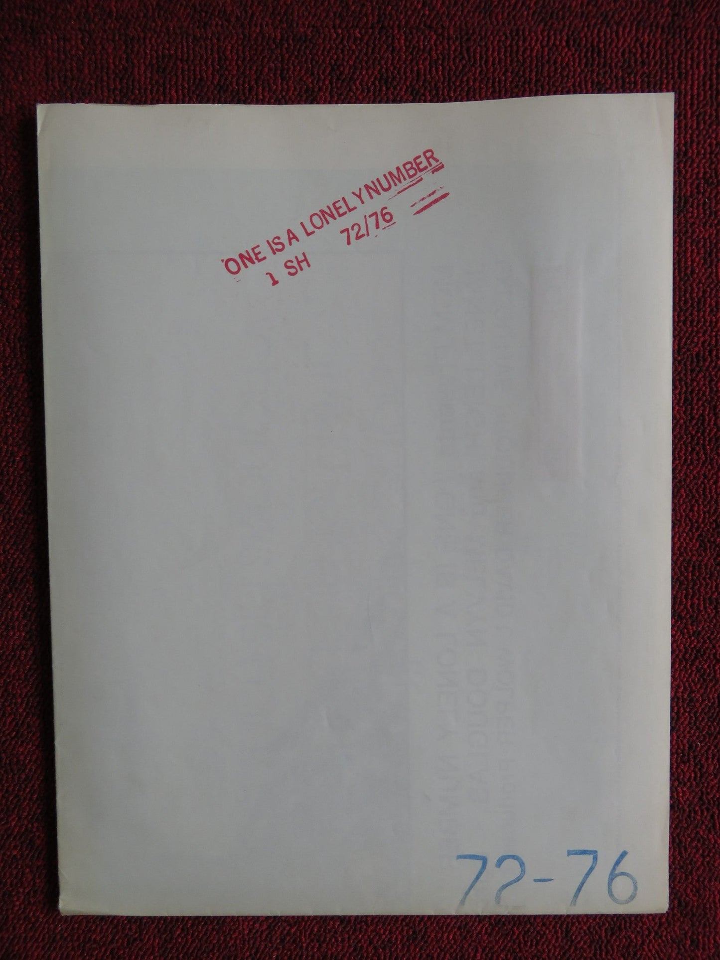 ONE IS A LONELY NUMBER FOLDED US ONE SHEET POSTER TRISH VAN DEVERE 1972 Rendezvous Cinema Movie posters