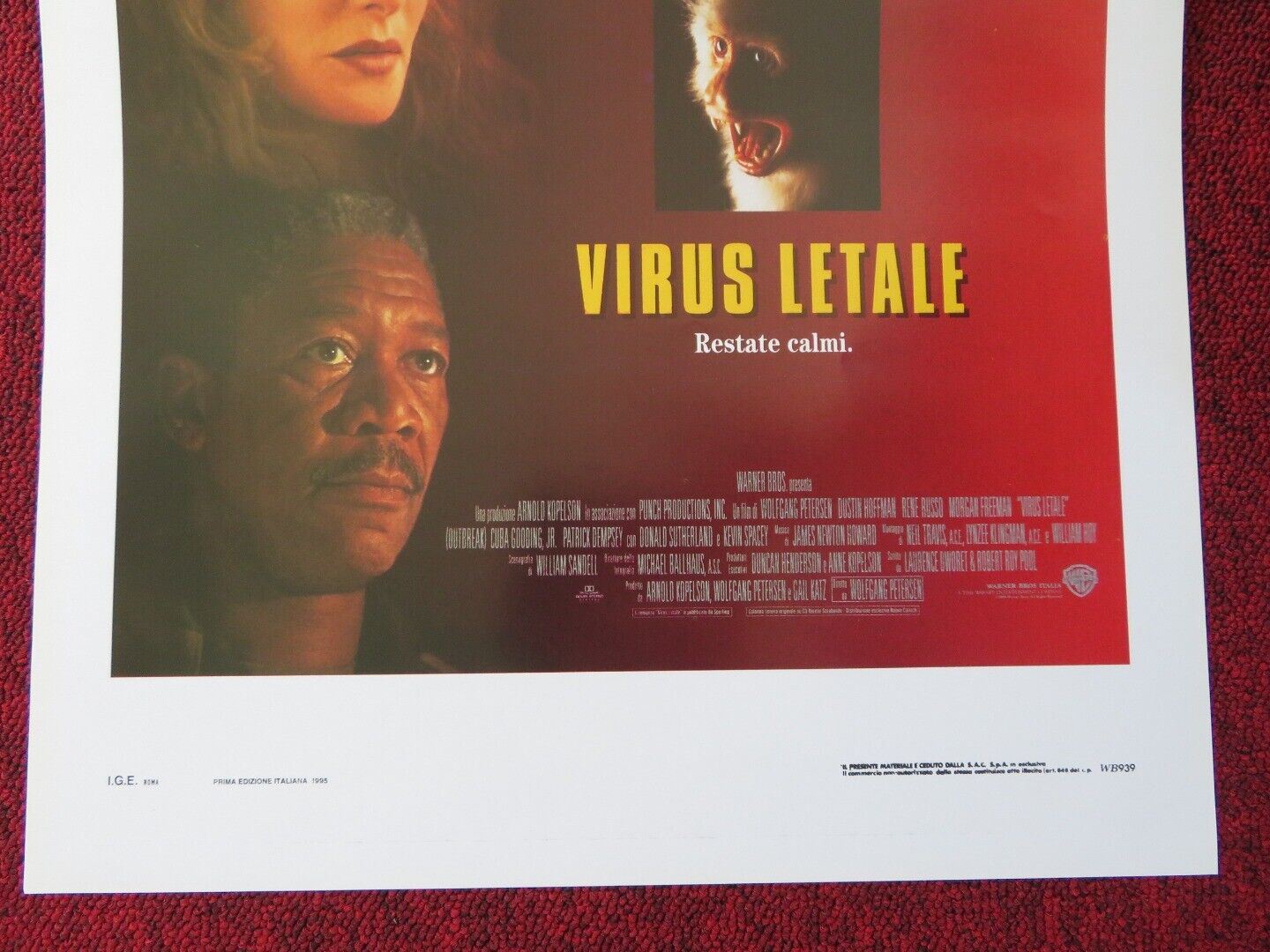 OUTBREAK ITALIAN LOCANDINA (27.5"x13") POSTER MORGAN FREEMAN DUSTIN HOFFMAN '95 Movie posters